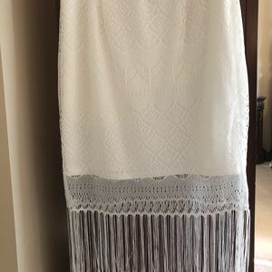 Bebe fringed ivory lace crochet midi skirt, size L